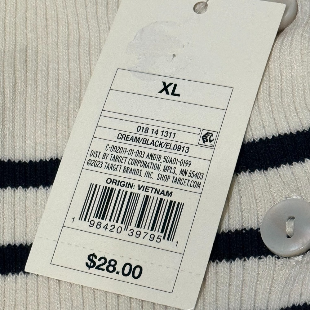 A New Day Cardigan Women XL Cream Black Striped Ribbed Knit Button Front Sweater - Picture 4 of 12